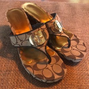 Coach Wedge Sandals with Gold Accents size 7